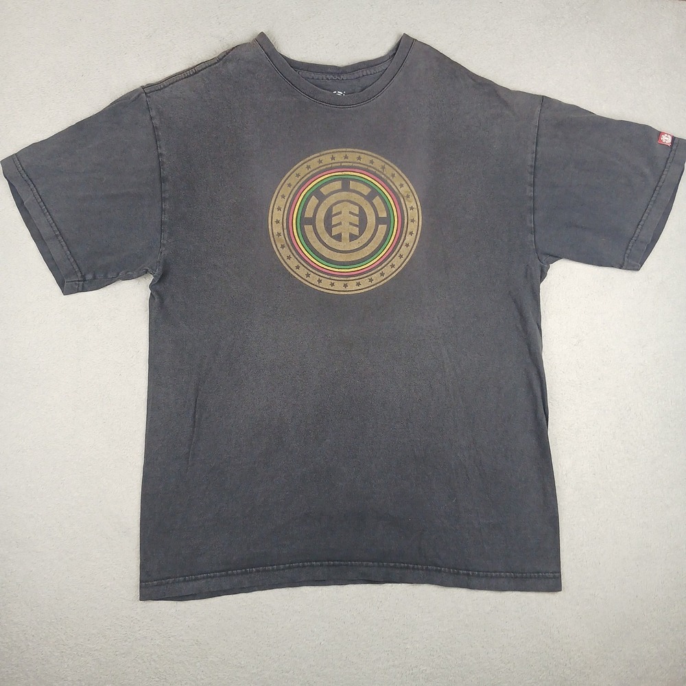 Element T Shirt Mens Large Black Organic Cotton Rasta Logo Skate Graphic Tee
